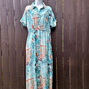 Soft Surroundings Abstract WATERFRONT Maxi Shirtdress M Rayon